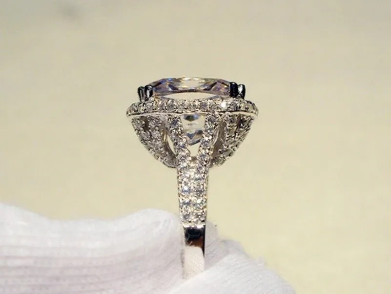 Victoria Wieck Nowa marka biżuteria 14KT Białe złoto 8ct Big Topaz Symulowany diamentowy zespół zaręczynowy Pierścienie dla kobiet SI230K