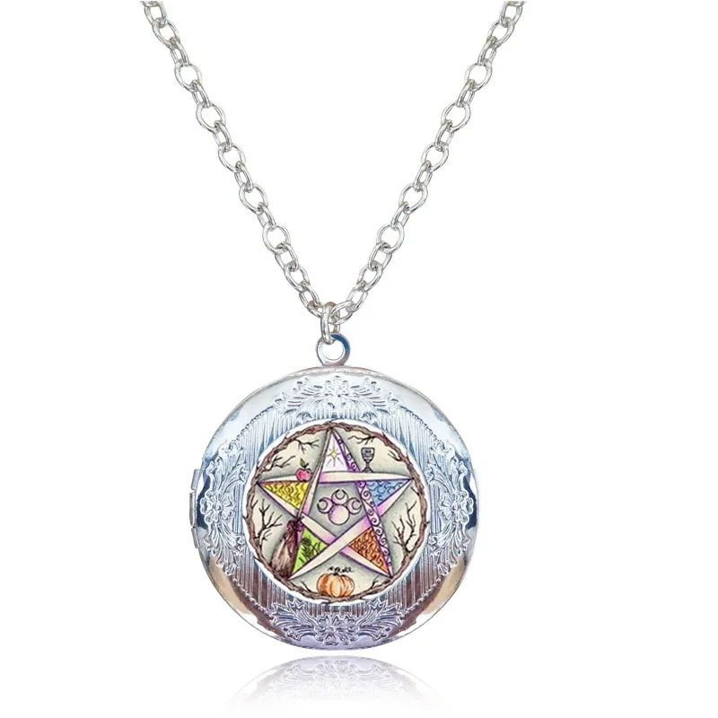 Pentagramme médaillon collier cinq éléments plante arbre de vie pendentif triple lune déesse bijoux Wiccan païen Pentacle Bronze Po Fra300m