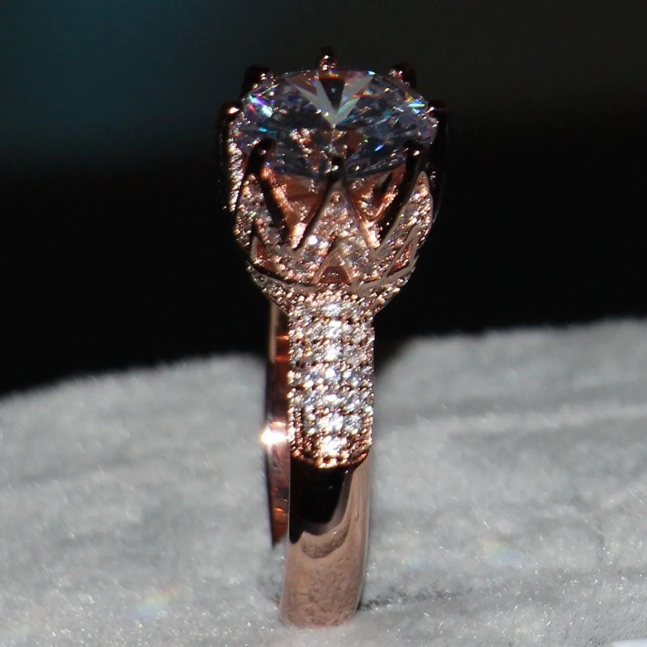 Interi gioielli di moda in argento sterling 925 placcato oro rosa diamante simulato matrimonio donna fascia corona anello regalo 302e