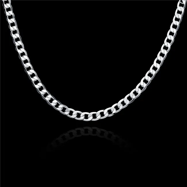 Cheap 6MM flat sideways necklace Men sterling silver plated necklace STSN047 fashion 925 silver Chains necklace factory chris220u