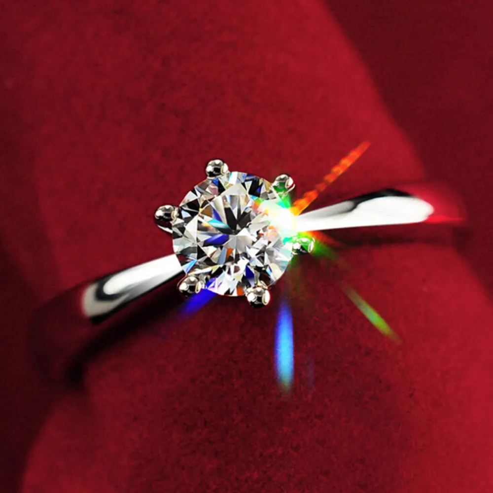 Intero-Non sbiadisce mai 1 2 carati 6 artigli grandi anelli di diamanti simulati donne oro bianco 18 carati placcato Alleanza di fidanzamento USA taglia2867