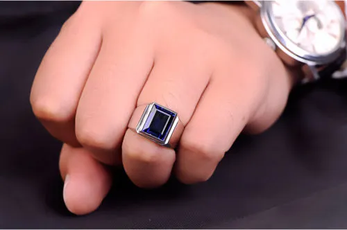 Victoria Wieck Мужская мода Ювелирные изделия Пасьянс 10-каратный синий сапфир Стерлинговое серебро 925 пробы с имитацией бриллианта Обручальное кольцо на палец Gif255e