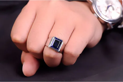 Victoria Wieck Men Fashion Jewelry Solitaire 10ct Blue Sapphire 925 스털링 실버 시뮬레이션 다이아몬드 웨딩 밴드 핑거 링 GIF255E