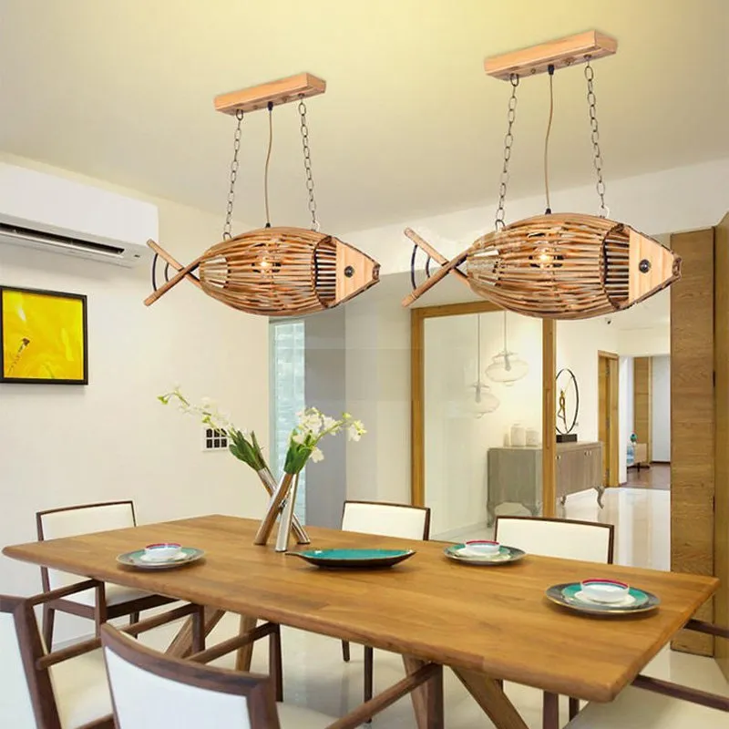 Подвесной светильник из бамбукового дерева и рыбы, оригинальный подвесной светильник для столовой, ретро, сельский ресторан, кафе-бар, светильники, индивидуальность 315x