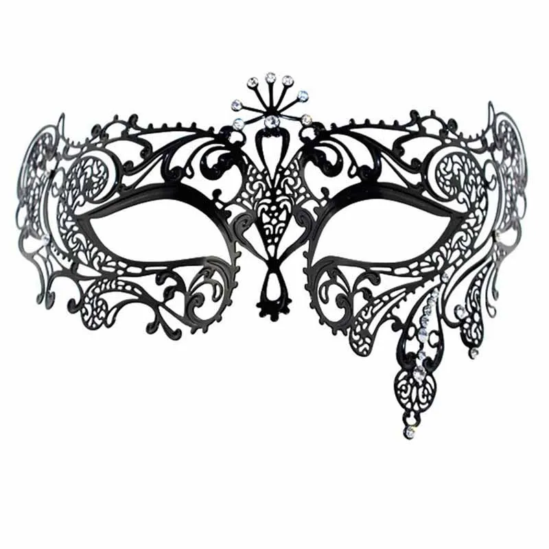 Máscara de Halloween Divertido Máscara de Casamento Branco Ouro Prata Metal Venetian Masquerade Ópera Festa de Halloween Máscaras de Olho Preto Prom Costum278o