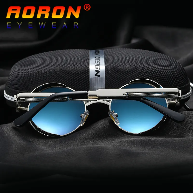 Spor kutuplaşmış erkekler güneş gözlüğü aoron gotik steampunk yansıtılmış yuvarlak daire gözlükleri retro uv400 bardaklar br2417 ile vintage