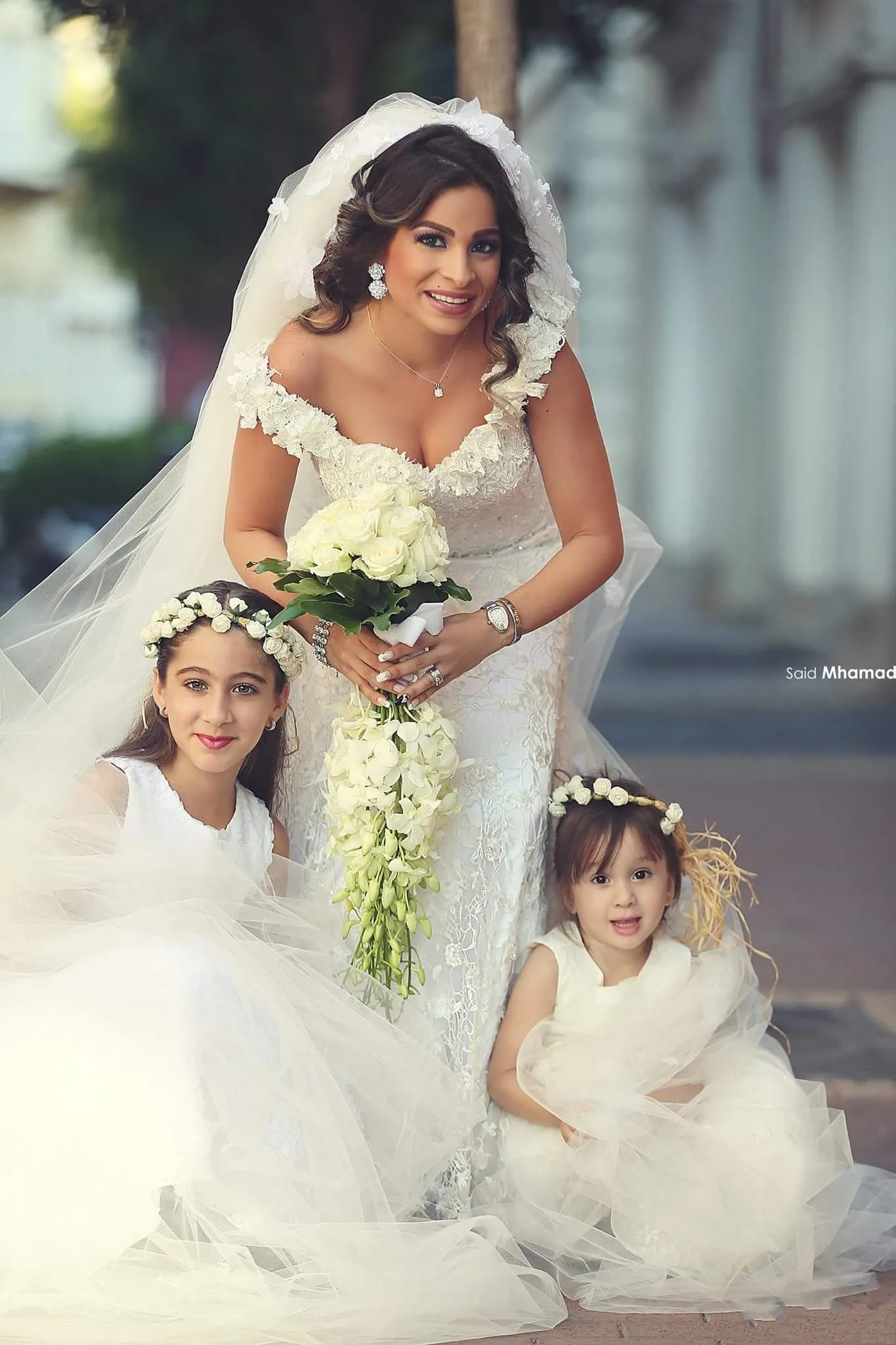2017 Arabic Mermaid Wedding Dresses V Neck Cap Sleeves Full Lace 3D Floral Beaded Sweep Train Said Mhamad Plus Size Formal Bridal Dress