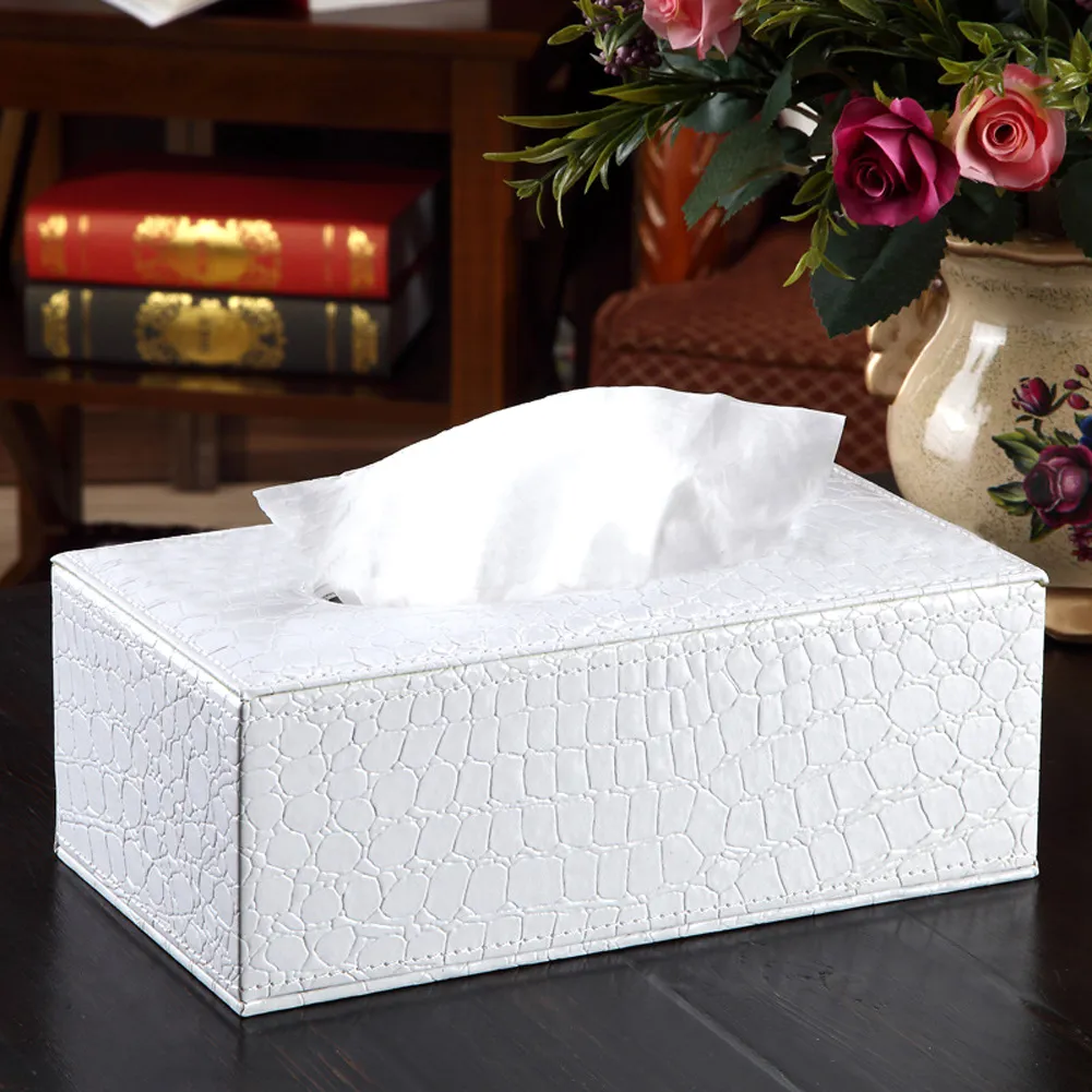 Whole- Crocodile Style Tissue Box Cover Home PU Leather Napkin Paper Holder Case High Quality For Kitchen Bedroom Creative Tis205W