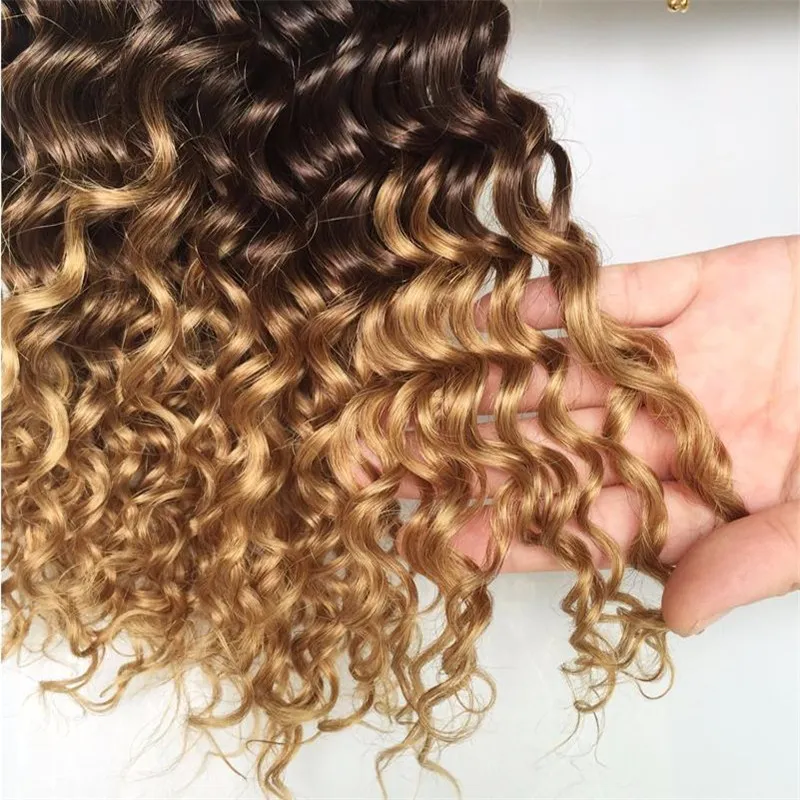 Peruvian Deep Curly Wave 1B/4/27 Honey Blonde Ombre Human Hair Three Tone Human Hair Weave Cheap Peruvian Human Hair Bundles