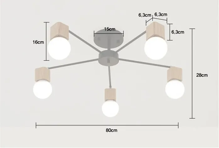 현대 미니멀리스트 LED 천장 조명 거실 침실 어린이를위한 나무 철분 샹들리에 조명