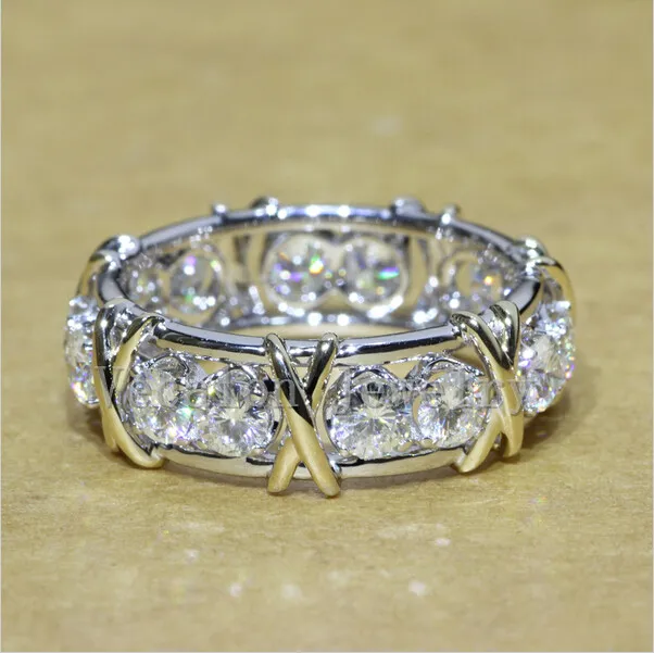Vecalon Moissanite Gem Simulated diamond Cz Engagement Wedding Band ring for Women 10KT White Yellow Gold Filled Female r286K