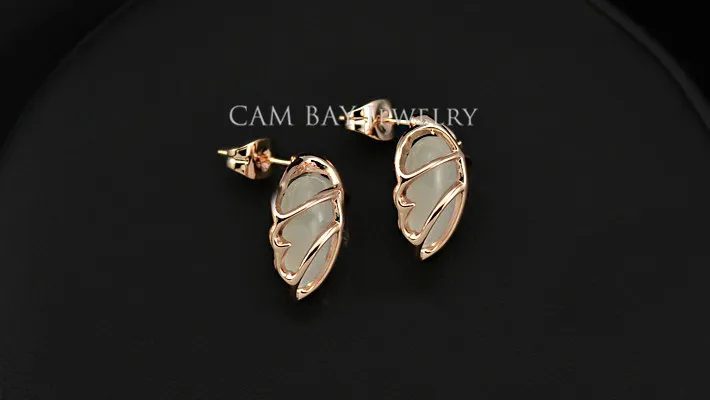 18K Alloy Gold Plated Imitation Opal Stone Leaf Shape Earrings and Pendant Necklace Set Women's Party Jewelry Gifts