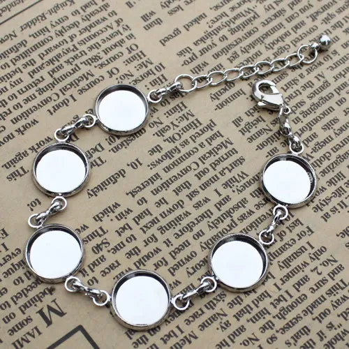 Whole-/ Vintage cuivre rond blanc réglage lunette base vierge cabochon bracelet avec diamètre intérieur 12mm base pour bracelet bricolage K244j