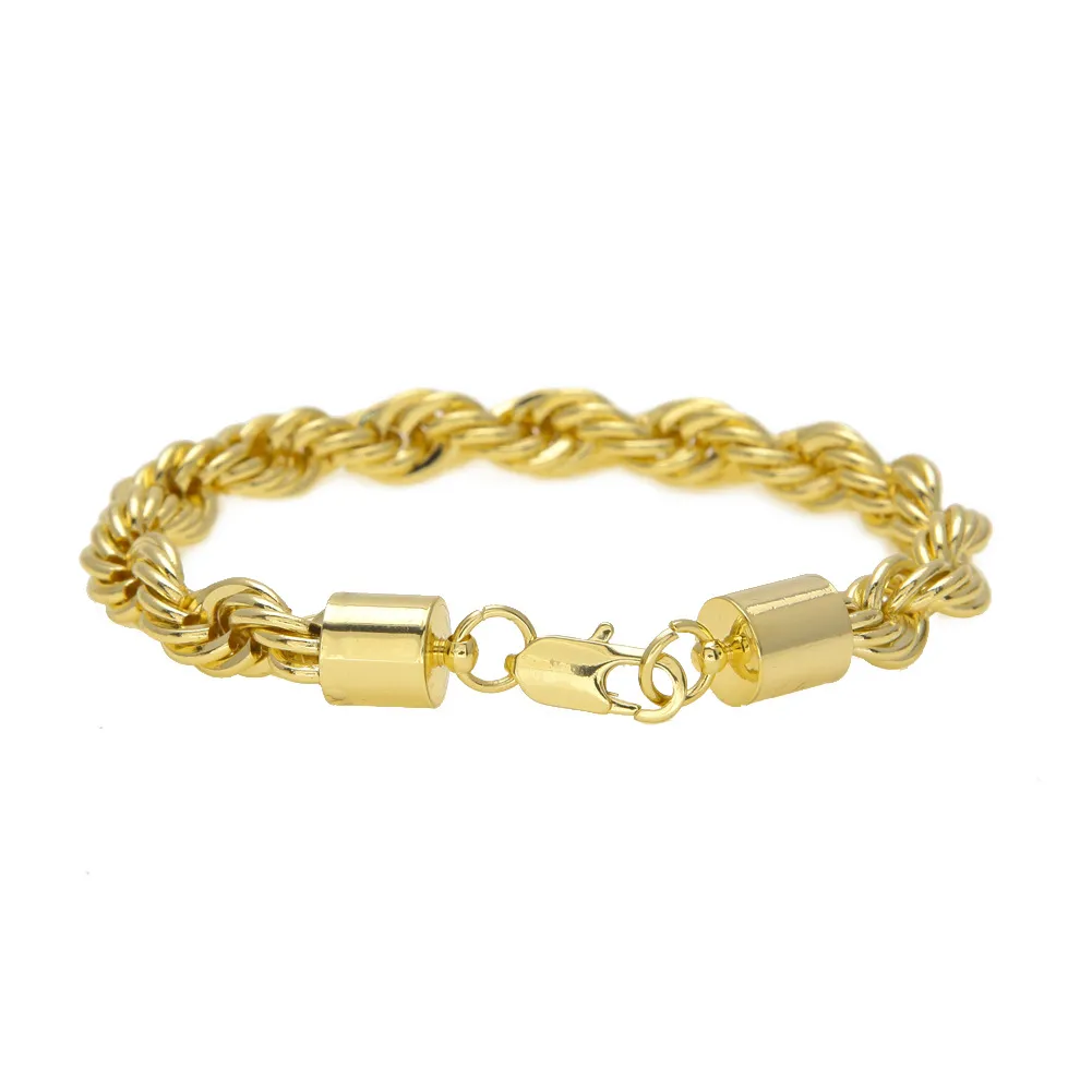 Echt goud verzilverde armband voor mannen items Link trendy 10 mm 22 cm touw kettingarmbanden sieraden251r