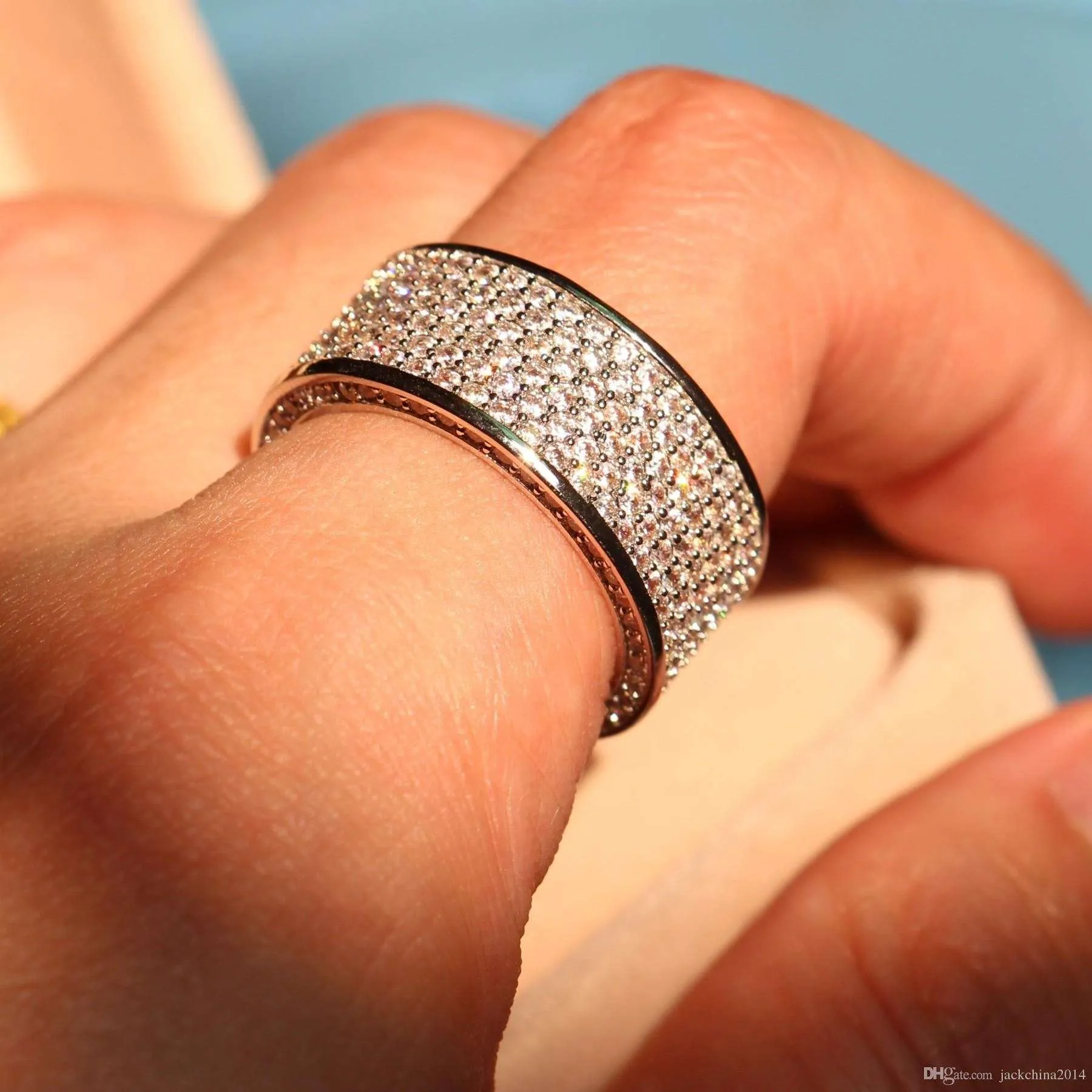 jewelry luxury Full white Topaz Simulated Diamond Diamonique 10KT White Gold Filled GF simulated Diamond Wedding Band Ring 326F