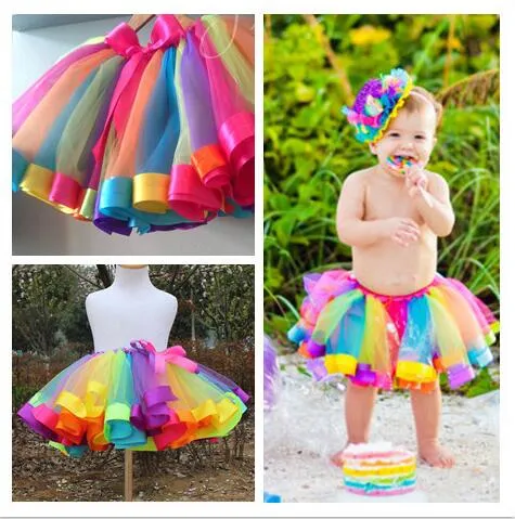Çocuklar Gökkuşağı Etek Bale Tutu Etek Kız Net İplik Tutu Etekler Prenses Çocuk Dans Etek Performans Giyim / Fabrika Doğrudan