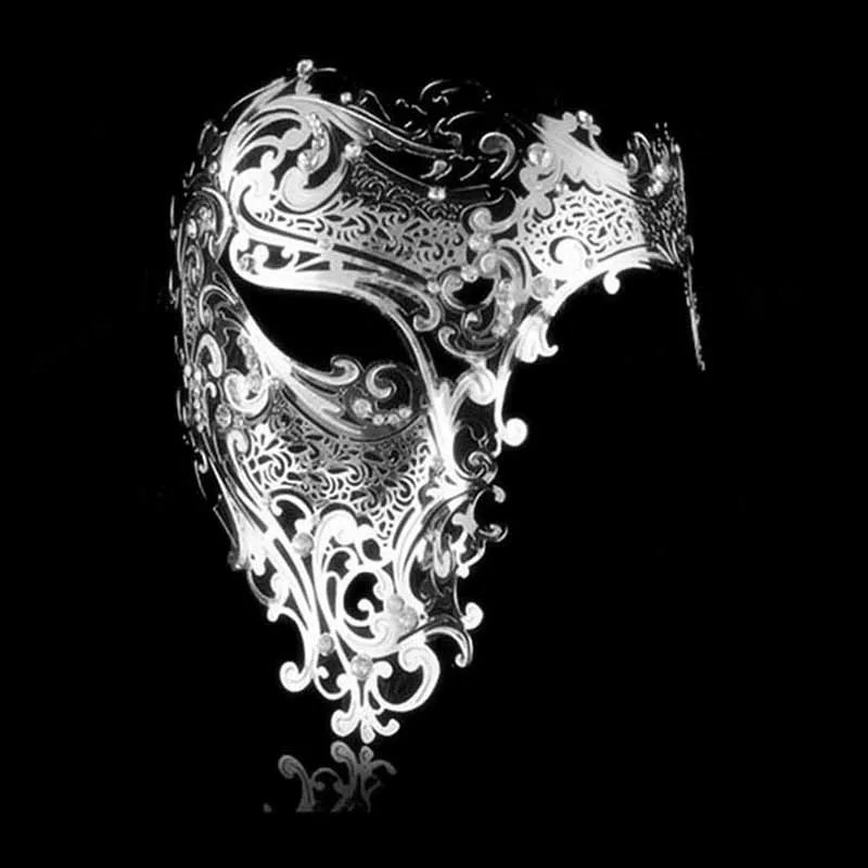 Máscaras de festa moda cosplay máscara de halloween preto prata strass fantasma metal filigrana veneziana máscara de festa ouro vermelho meia face m258g