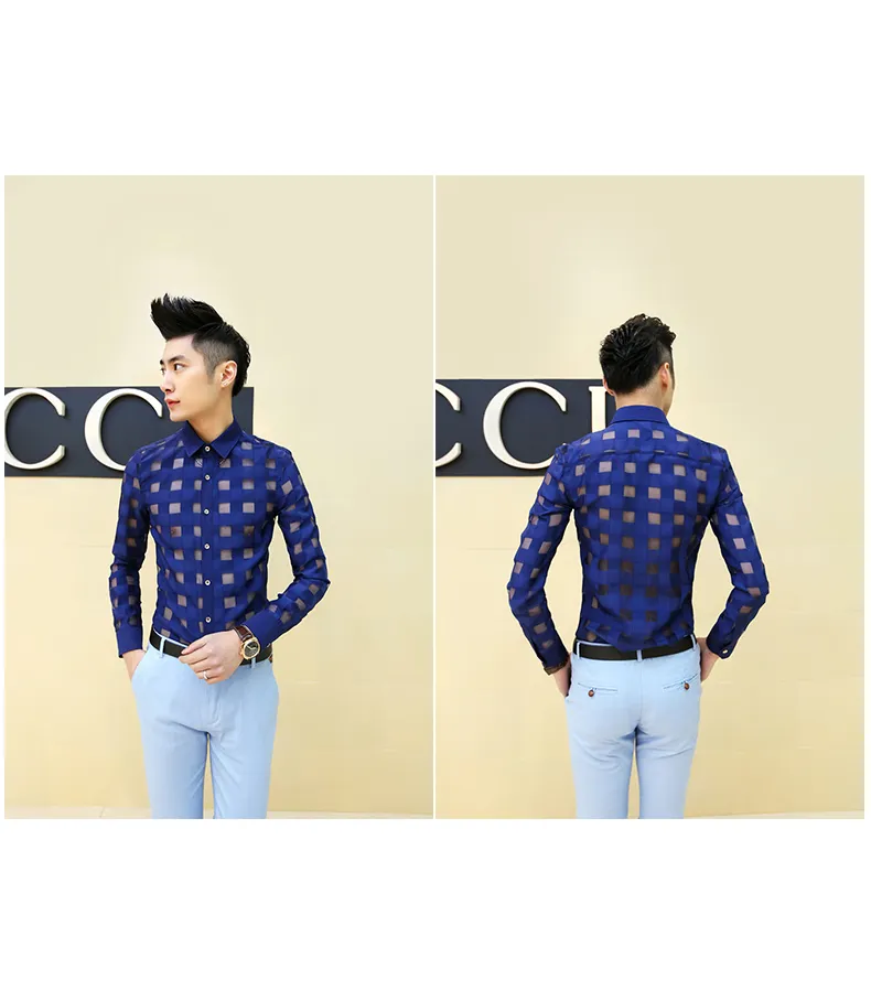 new mens clothing see through sexy male dress shirts slim fit man lace mens floral shirt