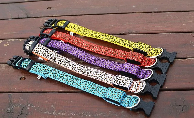 Solid Color Nylon Band Dog Pet Led Flashing Collar Night Light Up Led Necklace Adjustable S M L XL Various Colors b499