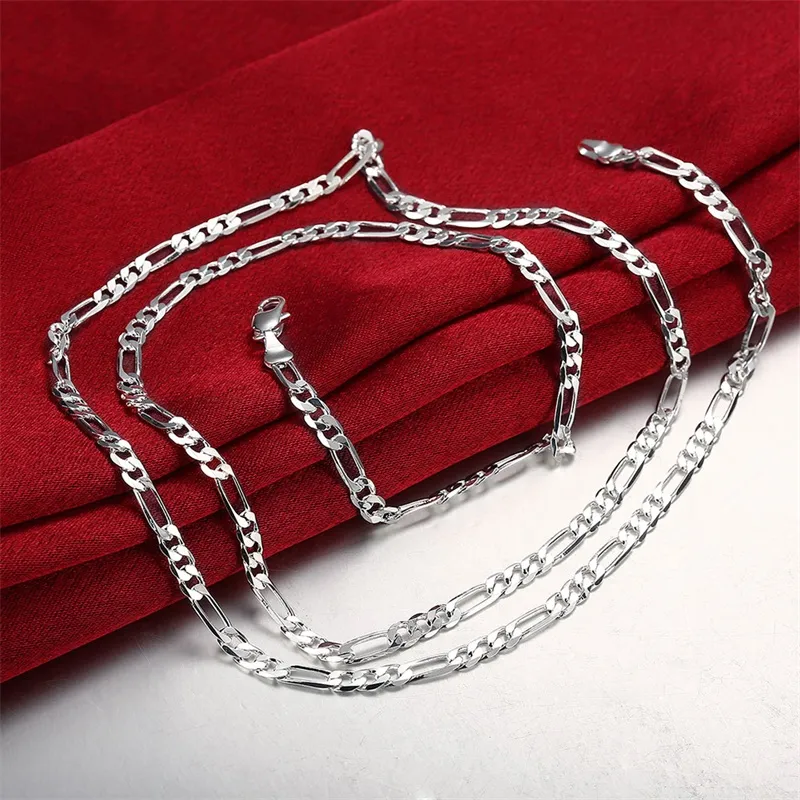 Yhamni Brand Menwomen 925 Sterling Silver Necklace Fashion Jewelry 16-24in Lång 4mm breddkedja Halsband Hela N102244U