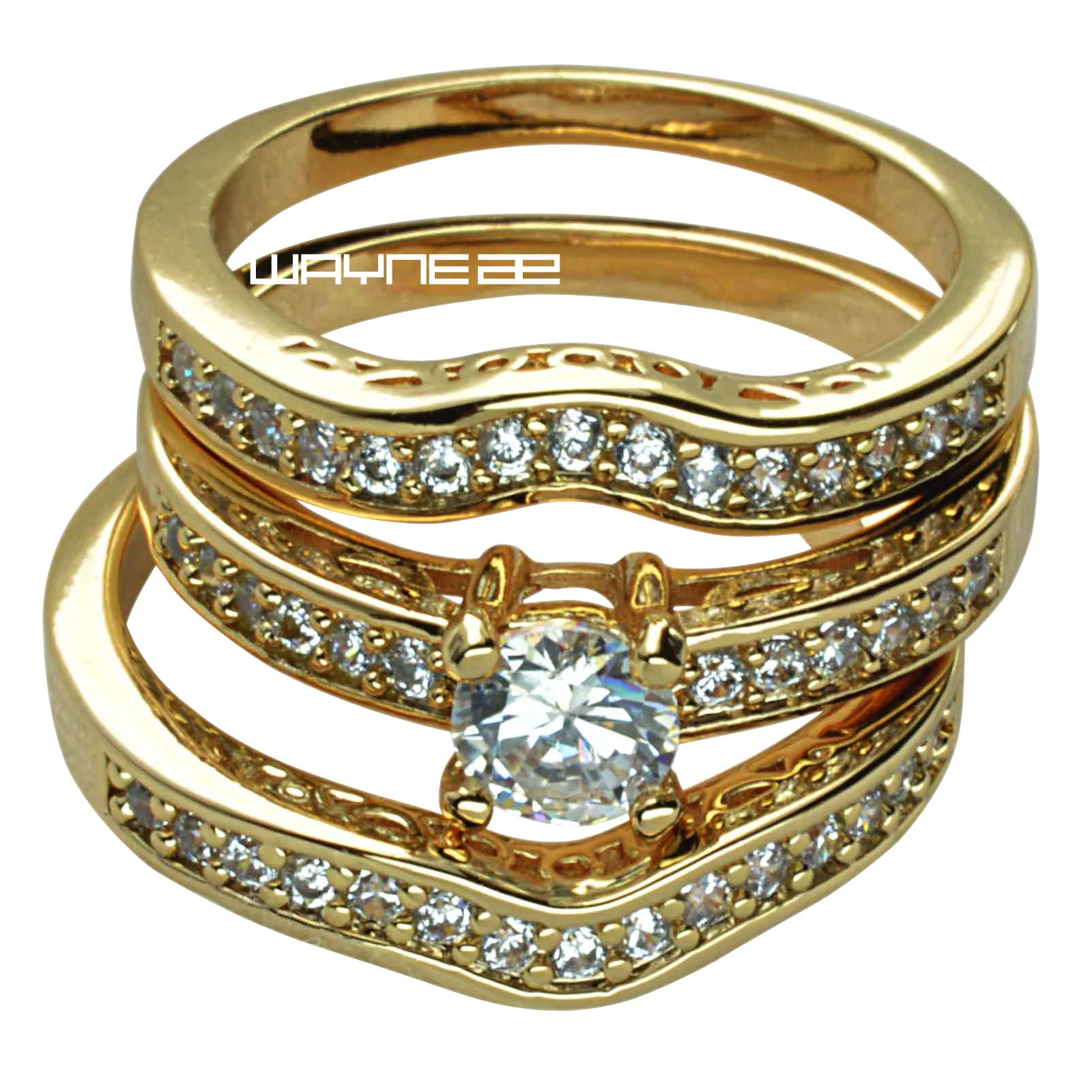 Ensembles de bagues de fiançailles pour filles en or jaune 18 carats avec cristal R179 M-U303n