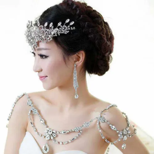 Vintage Wedding Bridal Shoulder Chain Halsband Body Chain Silver Crystal Rhinestone Flower Tassel Wrap Smycken Kvinnor Prom Pendant 2429
