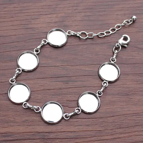 Whole-/ Vintage cuivre rond blanc réglage lunette base vierge cabochon bracelet avec diamètre intérieur 12mm base pour bracelet bricolage K313M