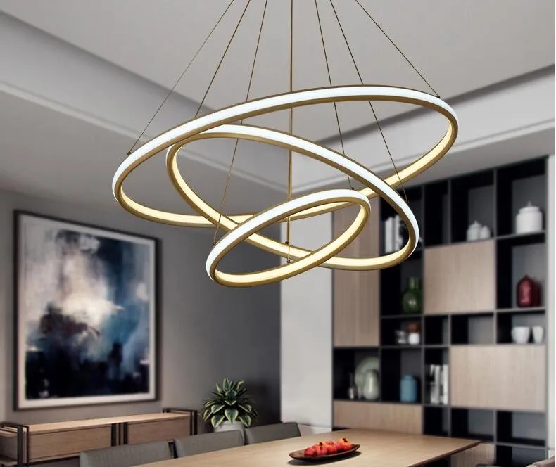 Lampe à suspension LED circulaire moderne à double lueur, éclairage de lustre en aluminium suspendu pour salle à manger, salon, lumières intérieures211h