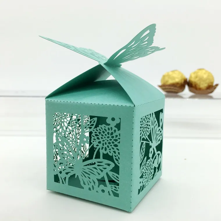 100 pçs corte a laser coração oco borboleta flor caixa de doces caixas de chocolates para festa de casamento chá de bebê favor gift219c