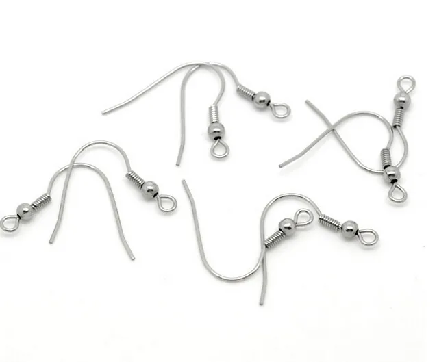 500 Stück Schmuckzubehör Komponenten Edelstahl Ohrhaken mit 4 mm Perlenspule Ohrring zum Selbermachen Silver278z
