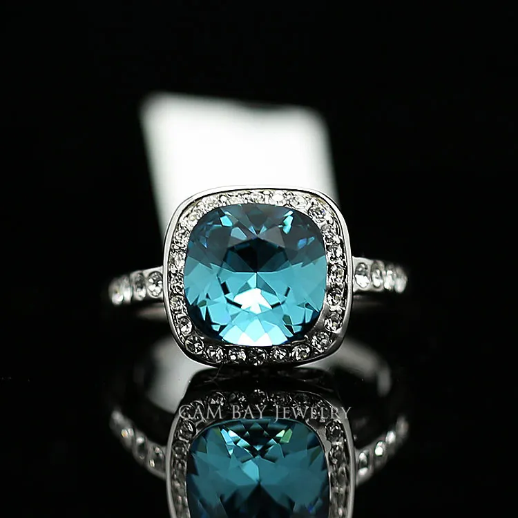 Imitação de anéis unissex banhados a ródio com um grande anel de pedra quadrado feminino anel de dedo joias de casamento 244P