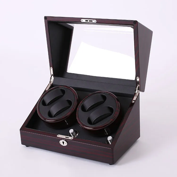 Mahagoni-Holz-Leder-Uhrenzubehörbox für automatische Uhrenbewegergehäuse, Schloss, Rotator, Aufbewahrung, Uhrwerk, Ratatorboxen, Wickler Gl219Y