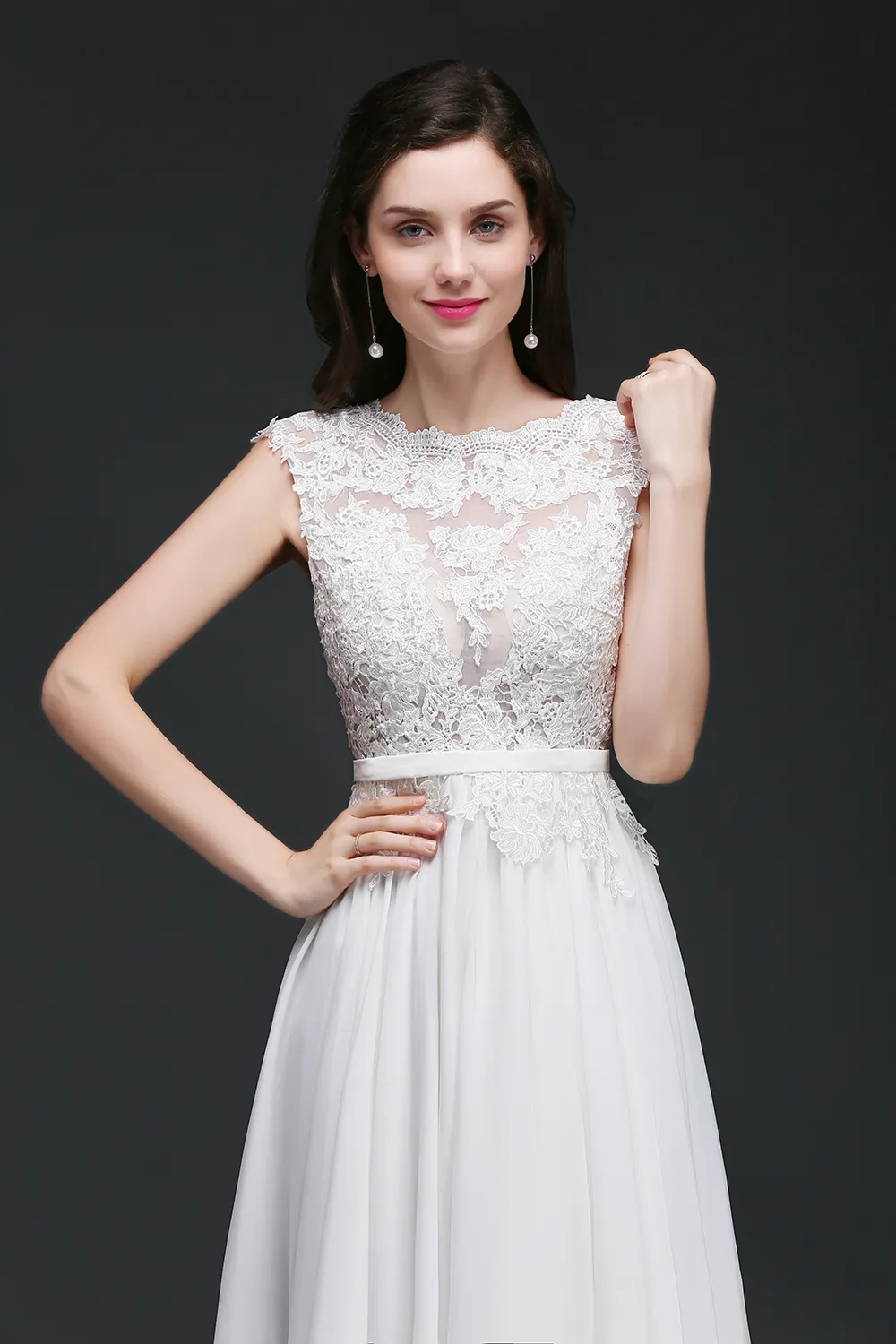 Cheap Flow Chiffon Country Wedding Dresses Lace Top A Line Garden Wedding Gowns Sexy Backless Beach Wedding Party Dresses Robe CPS747