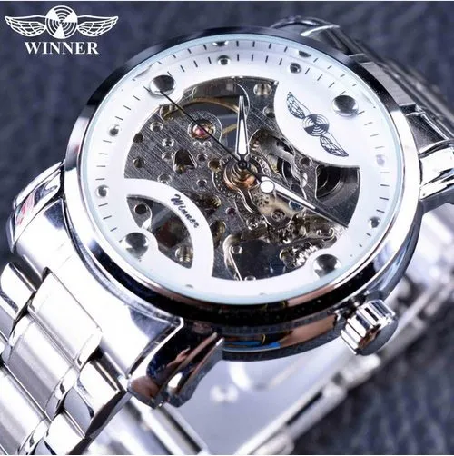 Gewinner Blue Ocean Mode Lässig Designer Edelstahl Männer Skeleton Uhr Herrenuhren Top-marke Luxus Automatikuhr Clock2922