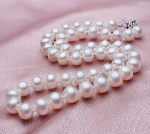 Encantador collar de perlas AKoya blancas genuinas de 8-9 mm, cierre de plata 925 de 18 pulgadas 2651