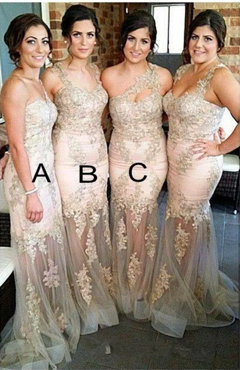 Mermaid Bridesmaid Dresses Spaghetti Straps Lace Appliques Beads Sheer Long For Wedding Plus Size Party Dress Maid of Honor Gowns