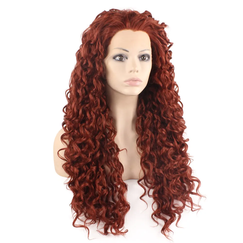 26inch Long Curly Burgundy Red Heat Resistant Fiber Hair Synthetic Lace Front Wig
