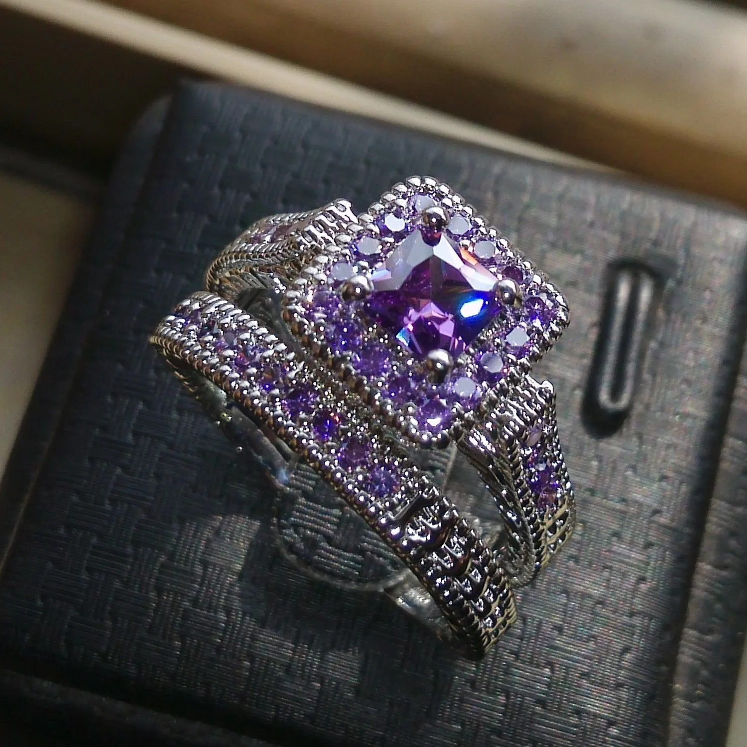 Taglia 5-10 gioielli vintage principessa taglio taglio ametista diamante cz anelli da sposa del fidanzamento di gemme di gemme set le donne adorano 185n