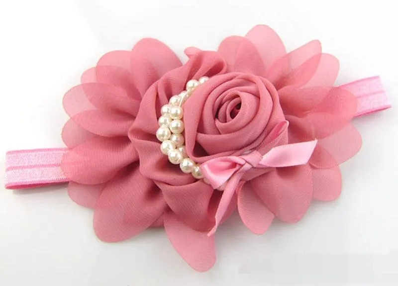 Mignon enfants bébé filles fête cheveux accessoires de cheveux perles rose fleur coiffe de la bande de bande de cheveux extensible 13 couleurs