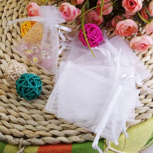 White Organza Drawstring Pouches Jewelry Party Small Wedding Favor Gift Bags Packaging Gift candy Wrap Square 5cm X7cm 2 X2 2300