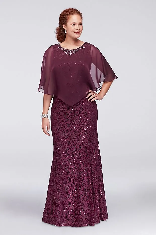 Burgundy Plus Size Lace Formal Dresses With Wrap Beaded Jewel Neck Mermaid Evening Gowns Cheap Floor Length Prom Dress