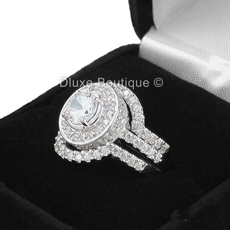 Vecalon Fashion RingシミュレーションダイヤモンドCZ 3-in-1エンゲージメントバンド女性のための結婚リング