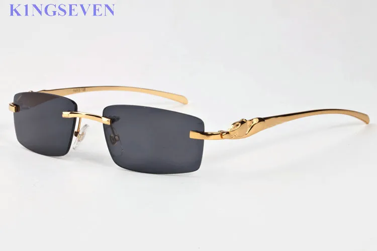 Top Qulaity Mode Sonnenbrille Männer Frauen randlose Büffelhornbrille mit roter Kiste Hülle Grüne Klare Linsen Gold Oculos Gafas Lunet3431