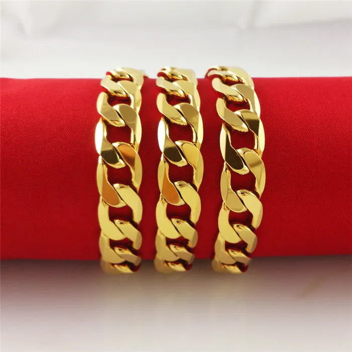 Collier et bracelet pour hommes, rempli d'or jaune 24 carats, 24 chaînes gourmettes solides, bijoux GF, largeur 8MM, 10MM, 12MM213l