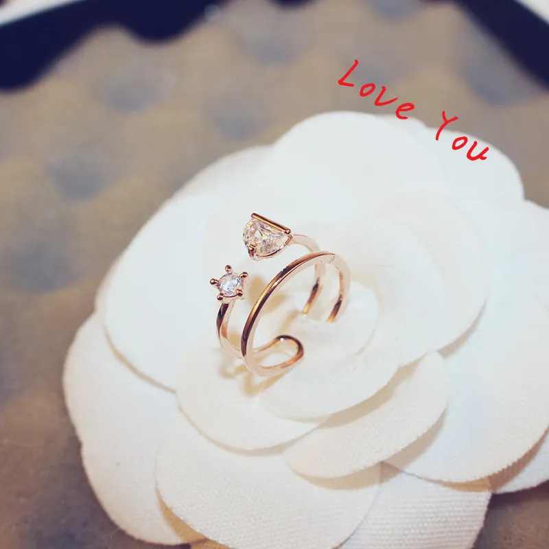 Klasyczny otwarty pierścionek mody cyrkon pierścionki pierścienie Rose Gold splowany vintage palec dla kostiumów weselnych Kobiety biżuteria 264c