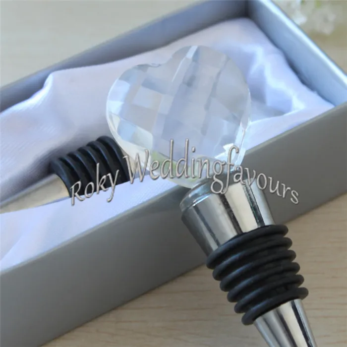 Hela 100st elegant Crystal Heart Wine Stopper W Silver Box Barware gynnar Bomboniere Anniversary Event Party G267Y