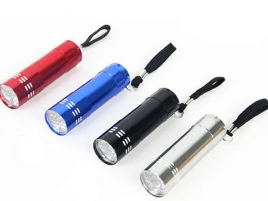 Mini 9 LED UV Gel Curing Lâmpada sem bateria Portabilidade Nail Secador LED Lanterna Detector de moeda Alumínio Liga KD