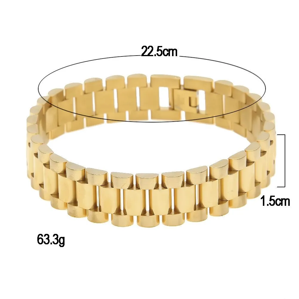 Watch Strap Link Bracelet 22 5cm 1 5cm Stainless Steel Crown President Style Adjustable Mens Hip Hop Bangle Cool Gift238U