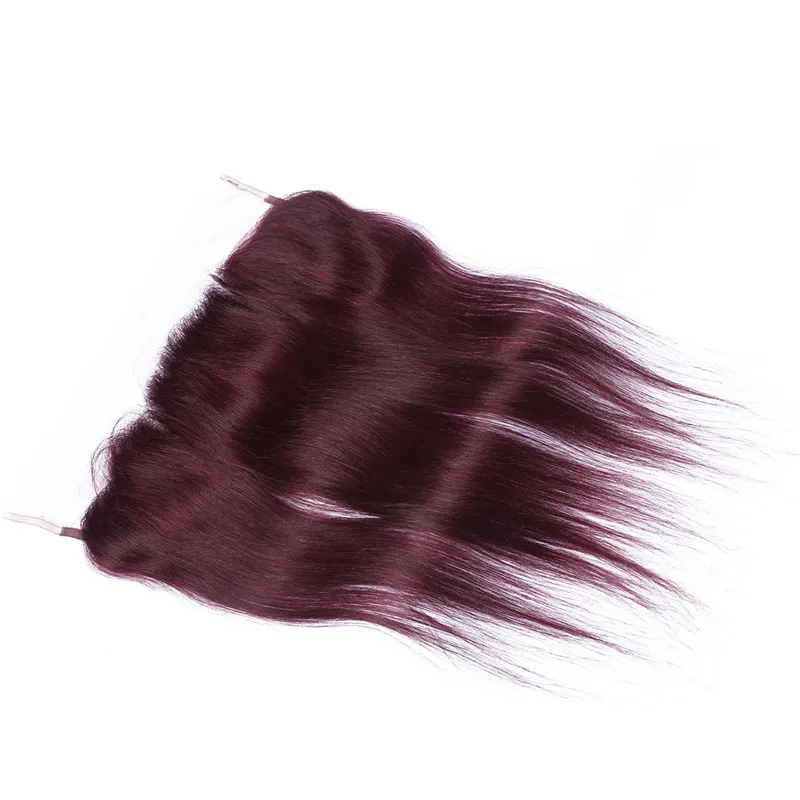 9A Burgundy Human Hair Lace Frontal Closure 13x4 Bleached Knots #99J Wine Red Straight Brazilian Hair Full Frontal Lace Closure Free Part