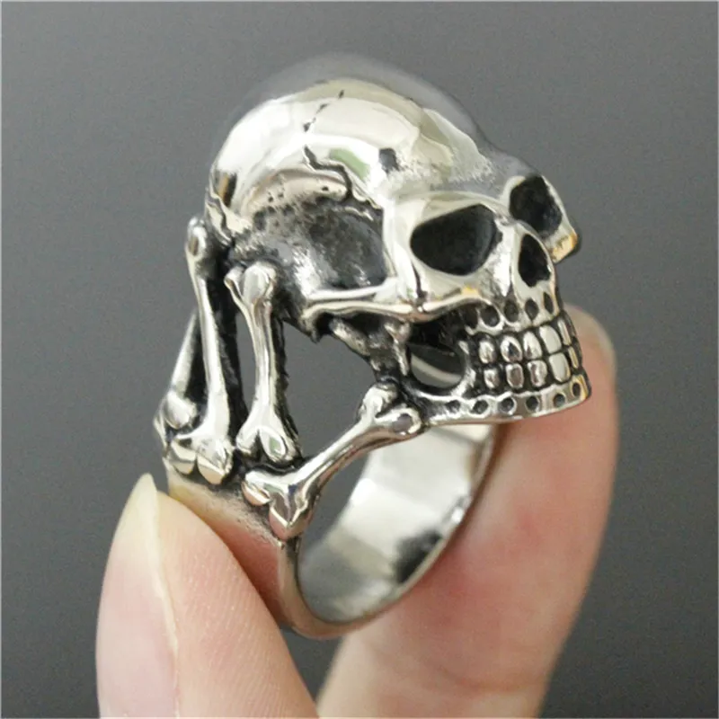 / nouveauté lourd fantôme crâne anneau en acier inoxydable 316L bijoux de mode bande fête crâne cool homme ring290t